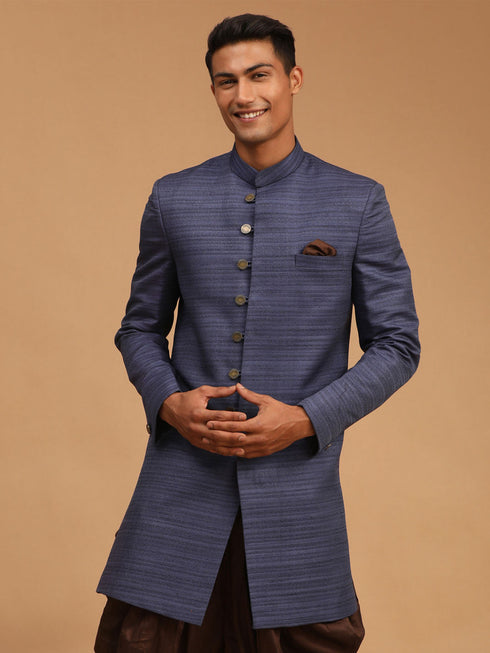 Vastramay Men's Navy Blue Sherwani Only Top